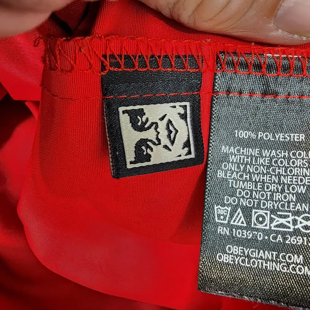 OBEY Worldwide Mens Jacket Large Red Windbreaker Hooded Outdoor Hiking Gorpcore